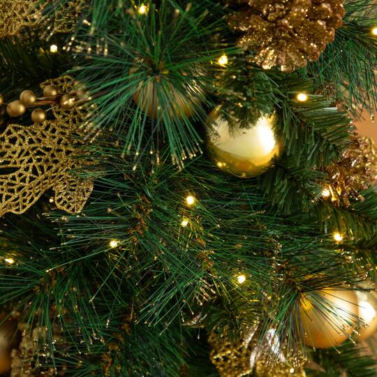 Nearly Natural 3ft. Pre-Lit Artificial Christmas Tree with Gold Ornaments & Pinecones in Jute Wrapped Base, Warm Lights